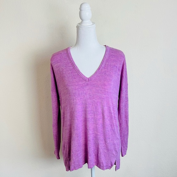 Lou & Grey Pink Mauve Heathered V-Neck Long Sleeve Knit Blouse Top - Picture 1 of 7